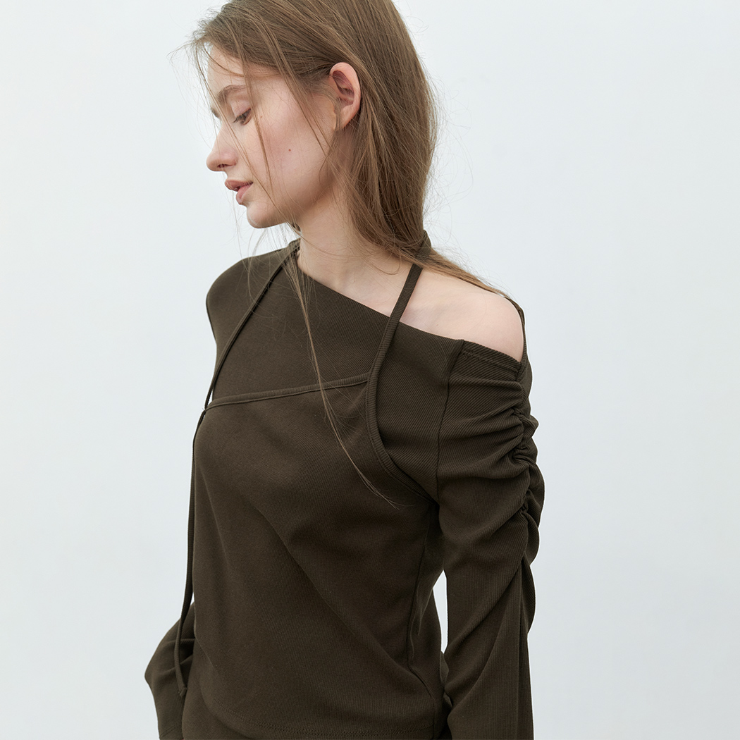 (T-7272)HALTER LAYERED OFF SHOULDER TOP