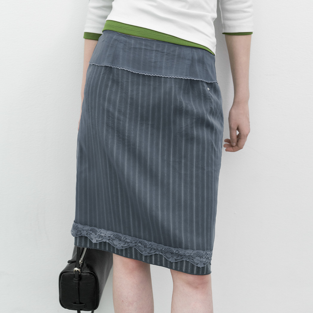 (SK-5121)SHEER LAYERED STRIPE MIDI SKIRT