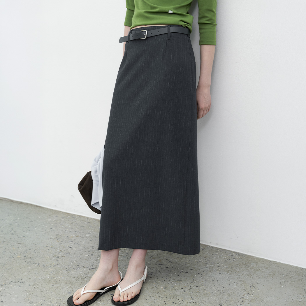 (SK-5116)BELTED H-LINE LONG SKIRT S
