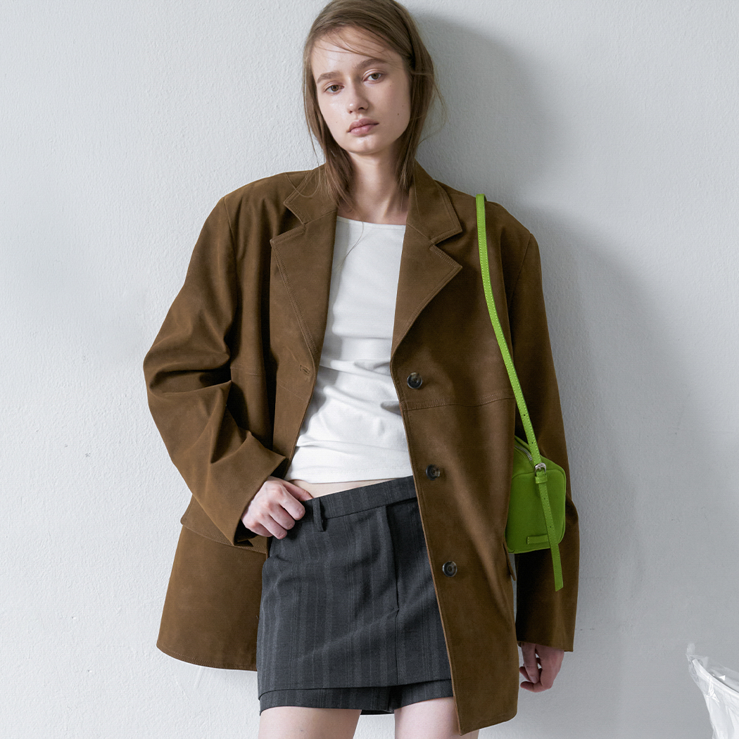 (JK-3079)OVER FIT SINGLE SUEDE LEATHER JACKET