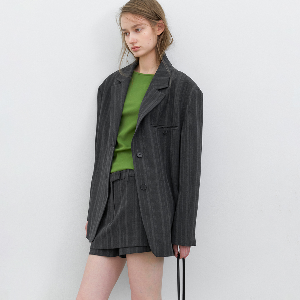 (JK-3076)MULTI STRIPE SET-UP OVERSIZED JACKET