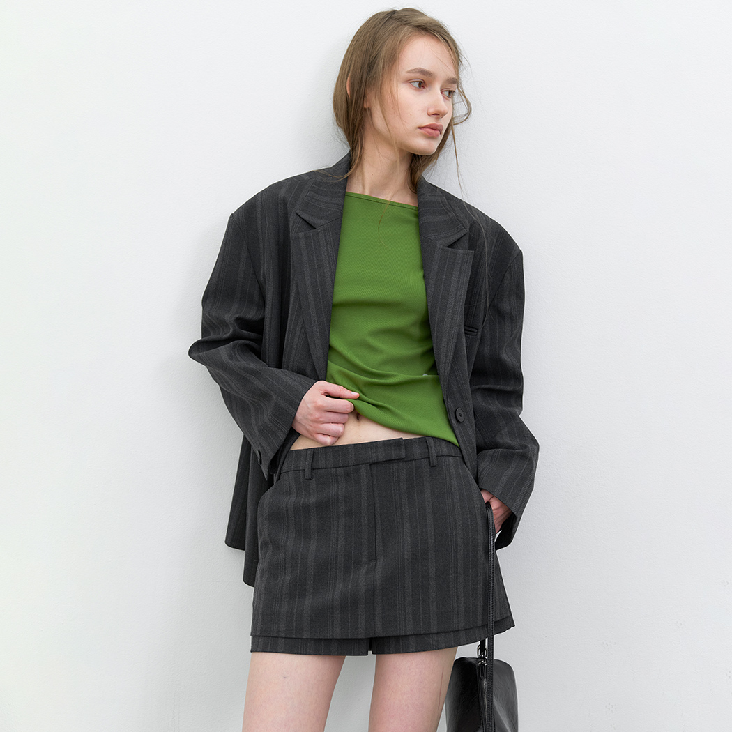 (PT-5805)MULTI STRIPE SET-UP LOWRISE SKIRT PANTS