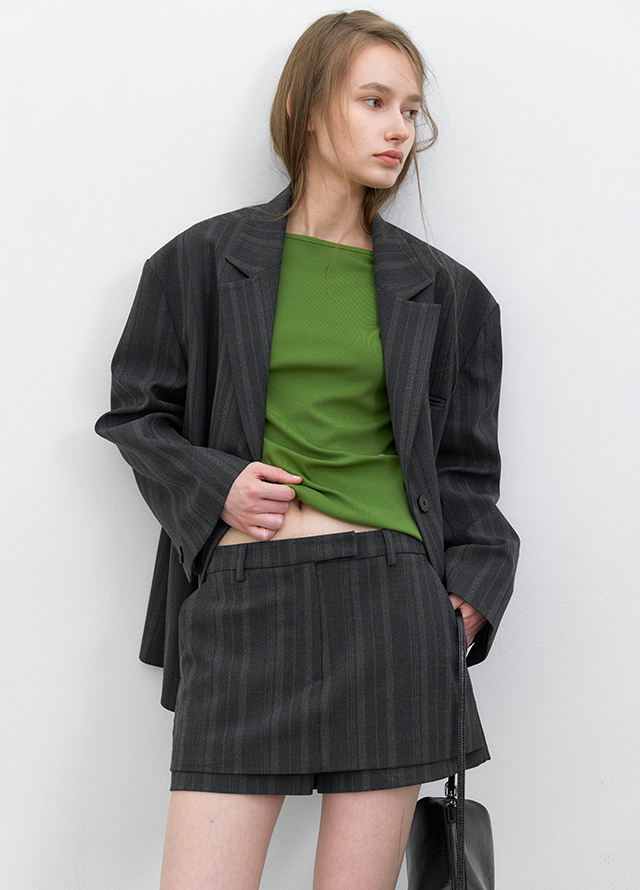 (JK-3076)MULTI STRIPE SET-UP OVERSIZED JACKET Korea
