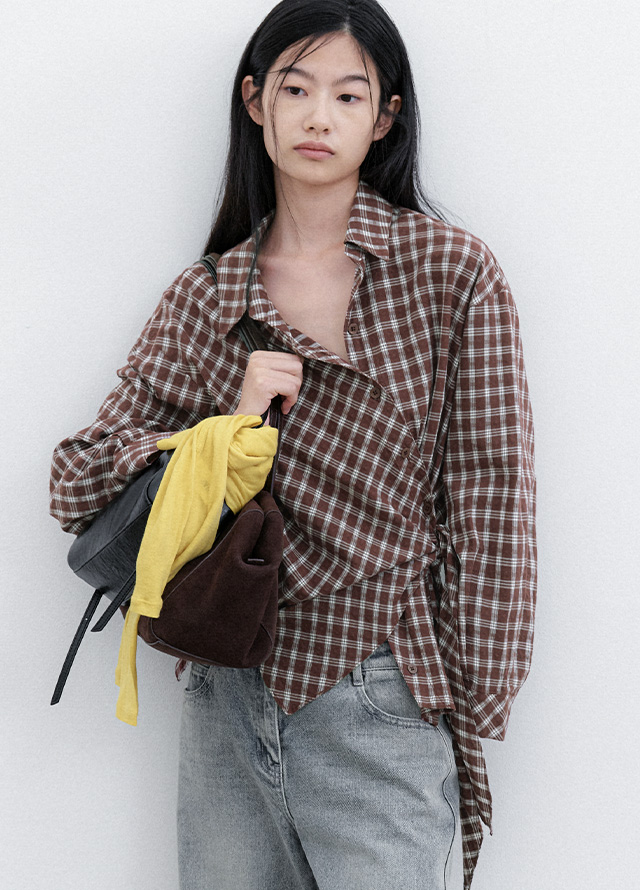 (B-2490) GRID NYLON KNOT BAG Korea