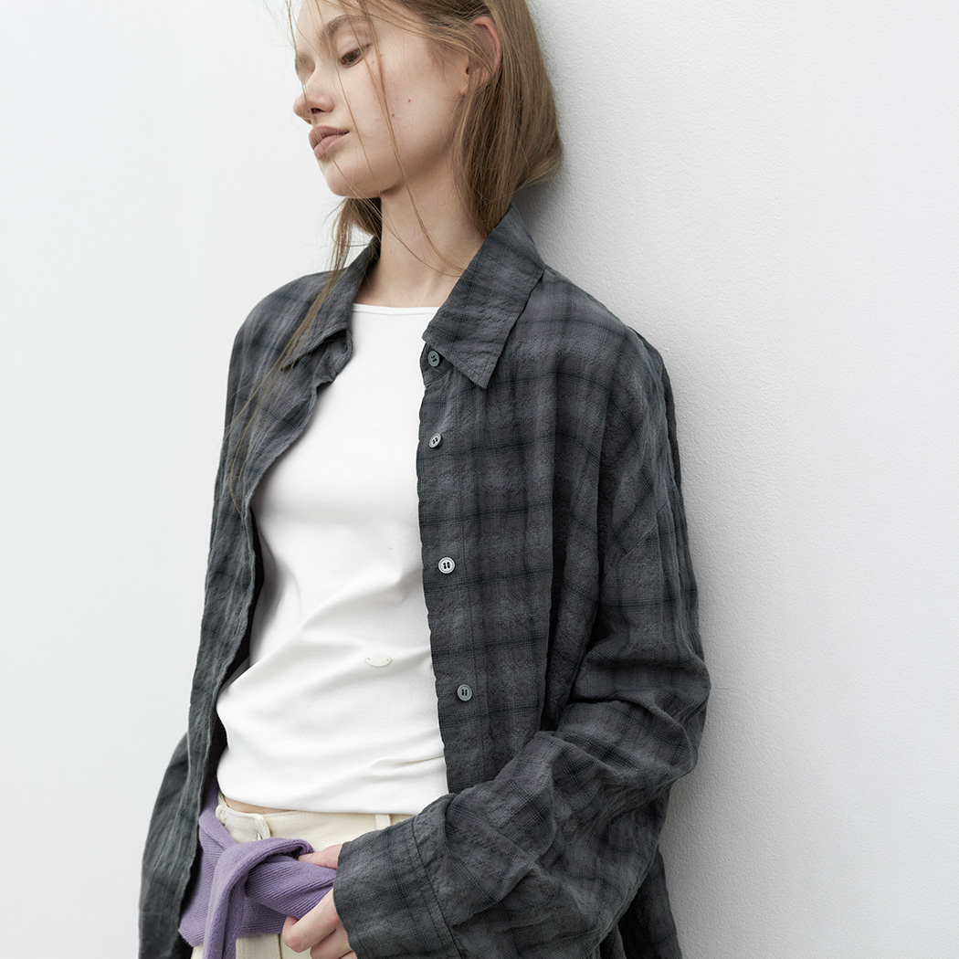 (BL-4435)CREASED CHECK COTTON SHIRT