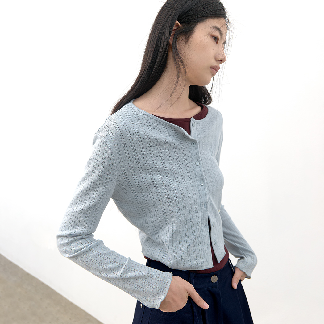 (CD-2267)POINTEL JERSEY CROP CARDIGAN