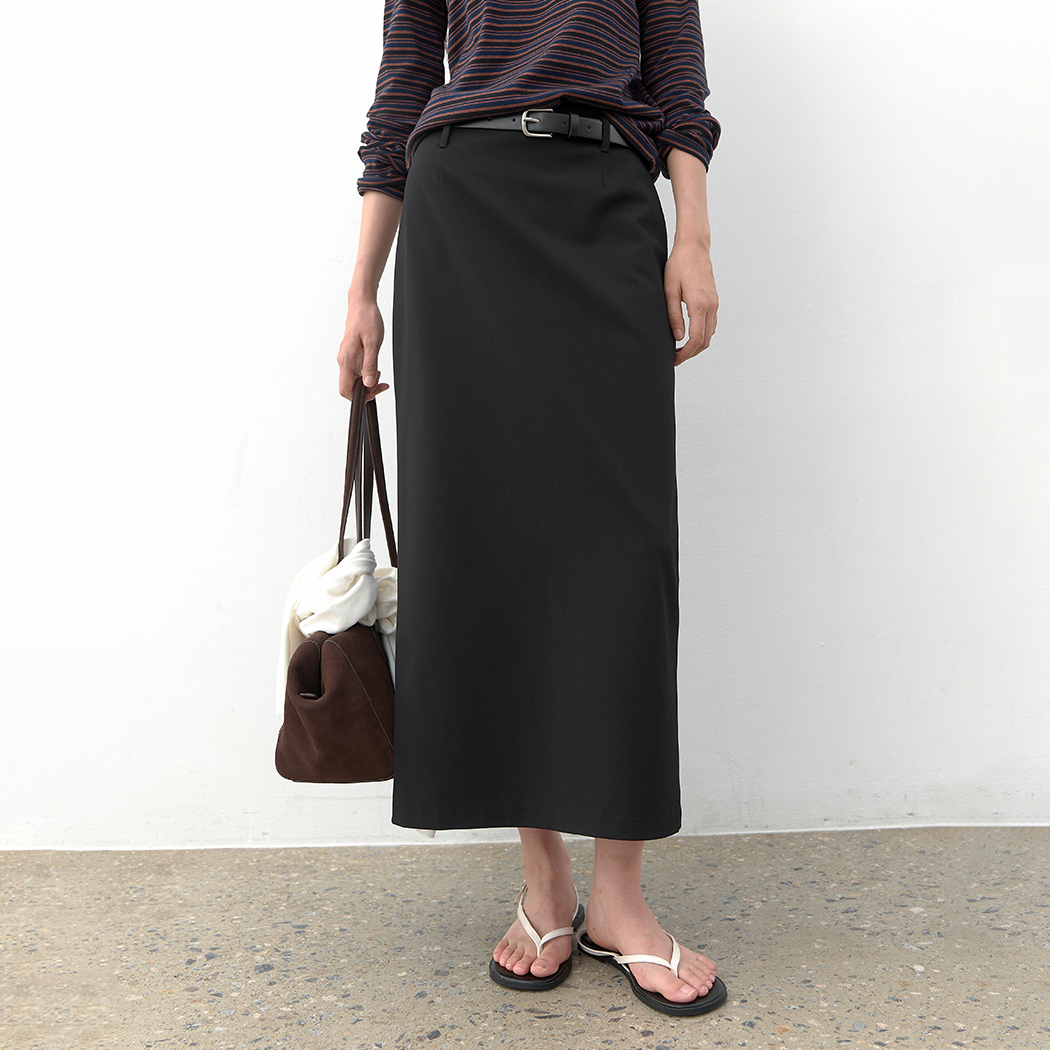 (SK-5118)BELTED H-LINE MONO LONG SKIRT S