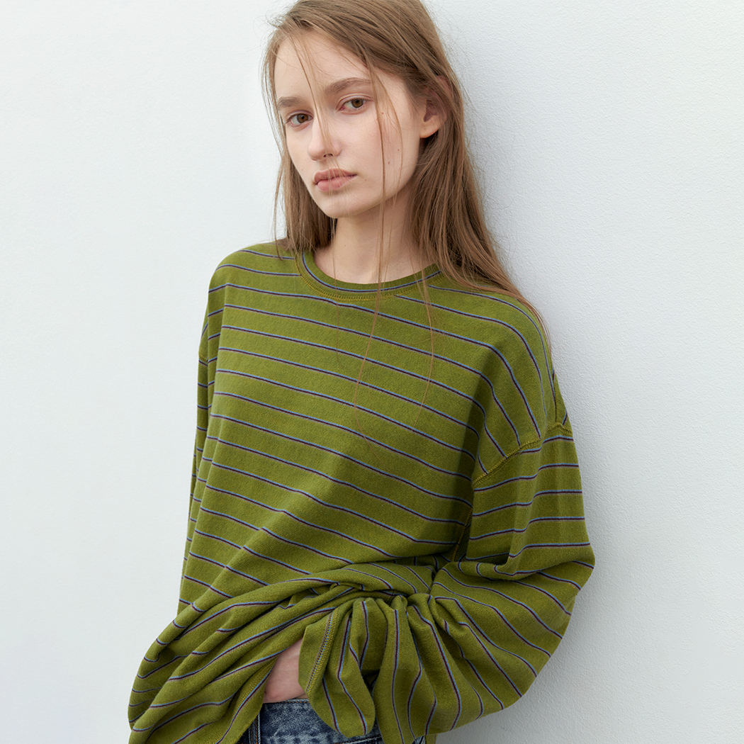(T-7280)PIGMENT WASHING STRIPE TEE