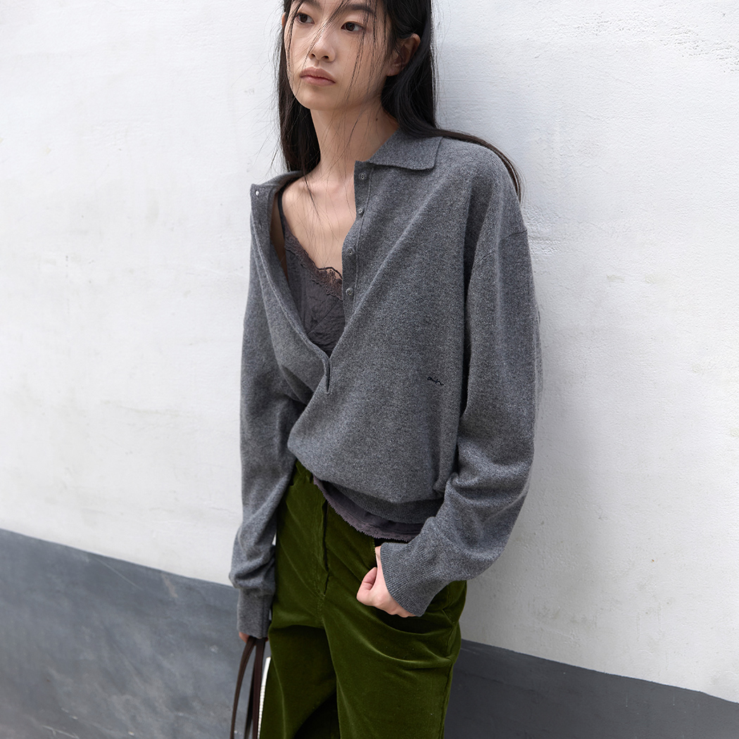(T-7324)AN WOOL LOOSE FIT BUTTON COLLAR KNIT SET
