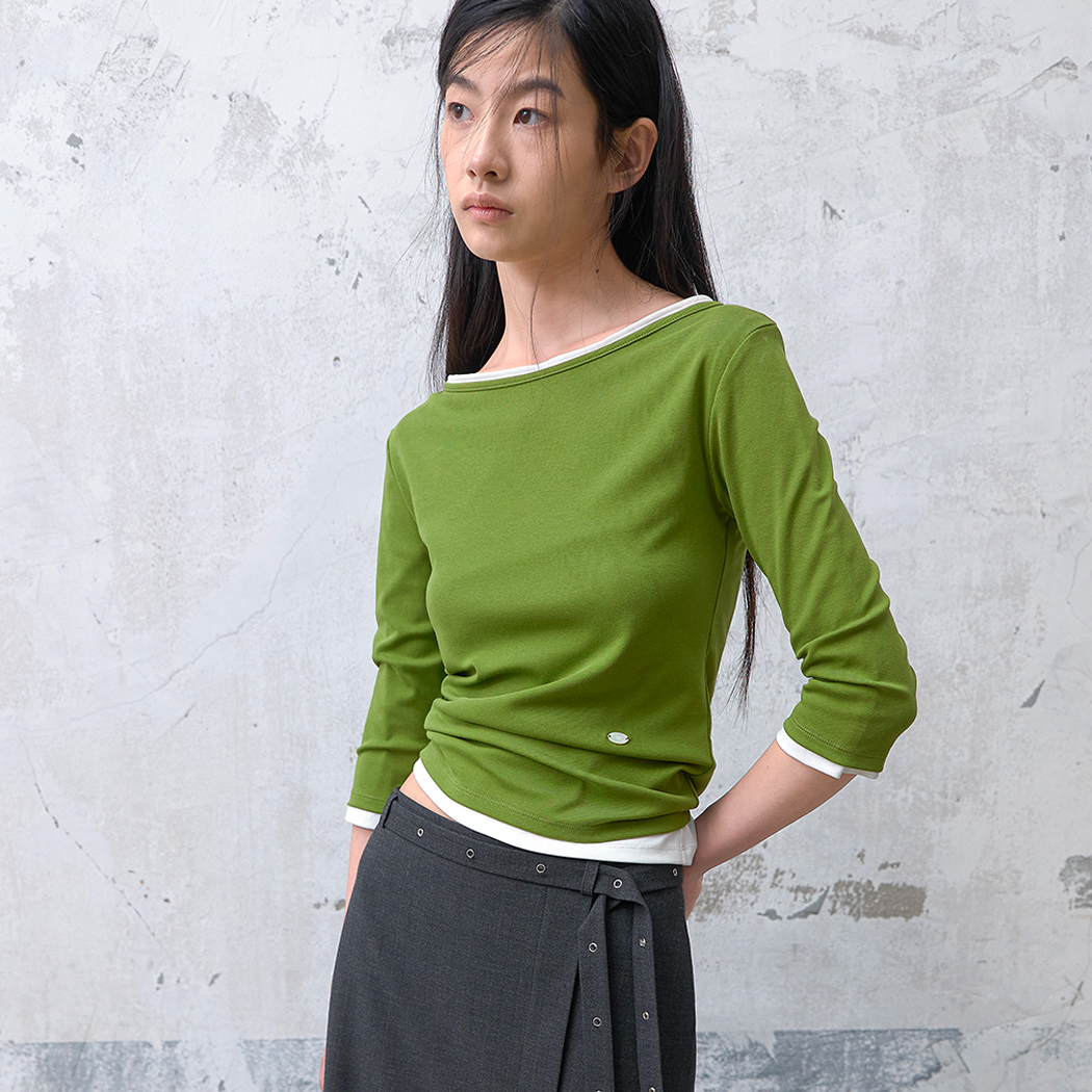 (ZT-7171)SOFT SLIMFIT BOAT NECK TEE