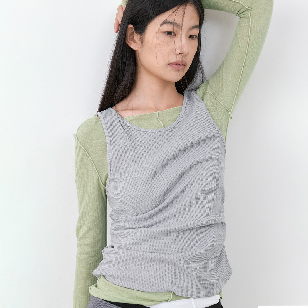 (T-7284)AN LAYERED BOAT NECK COMBO TEE S