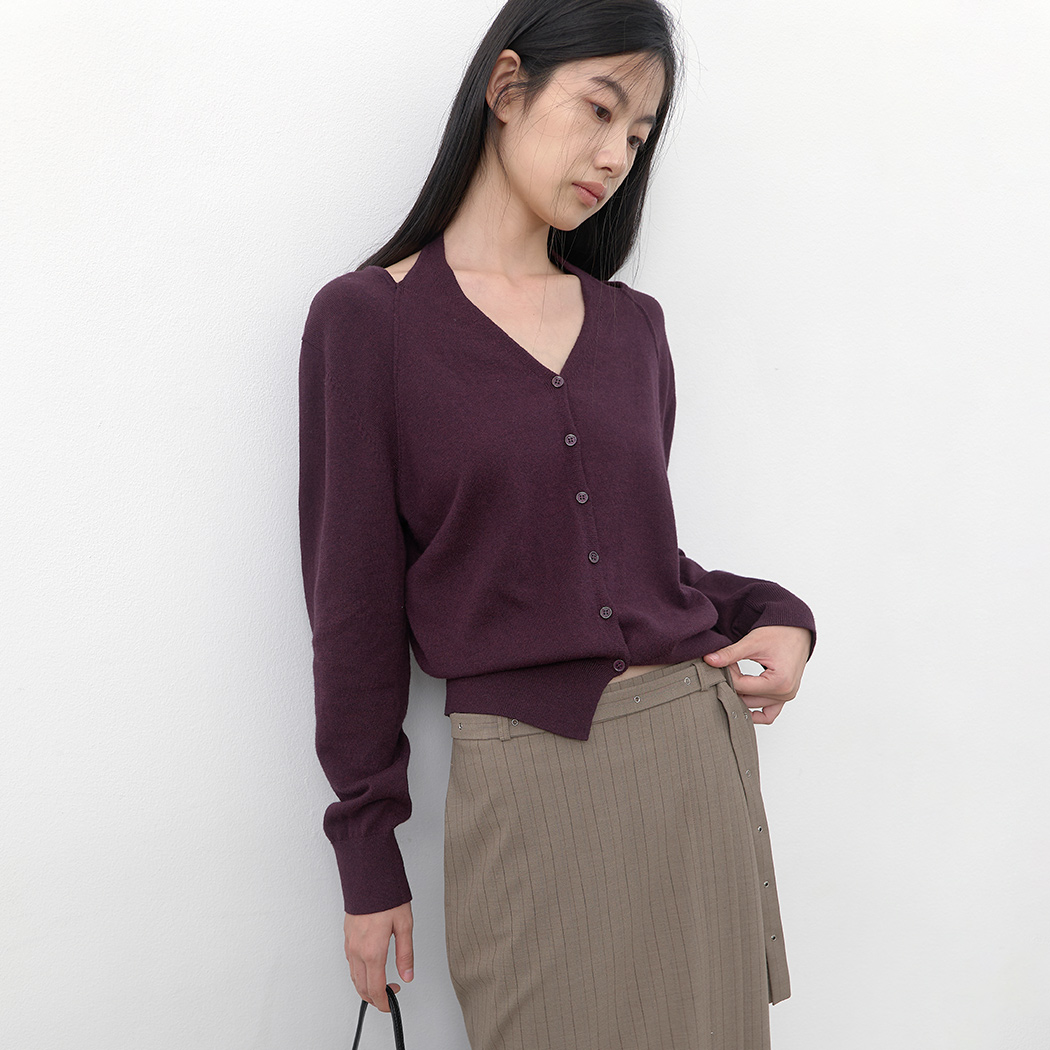 (CD-2276)CUTOUT HALTER KNIT CARDIGAN