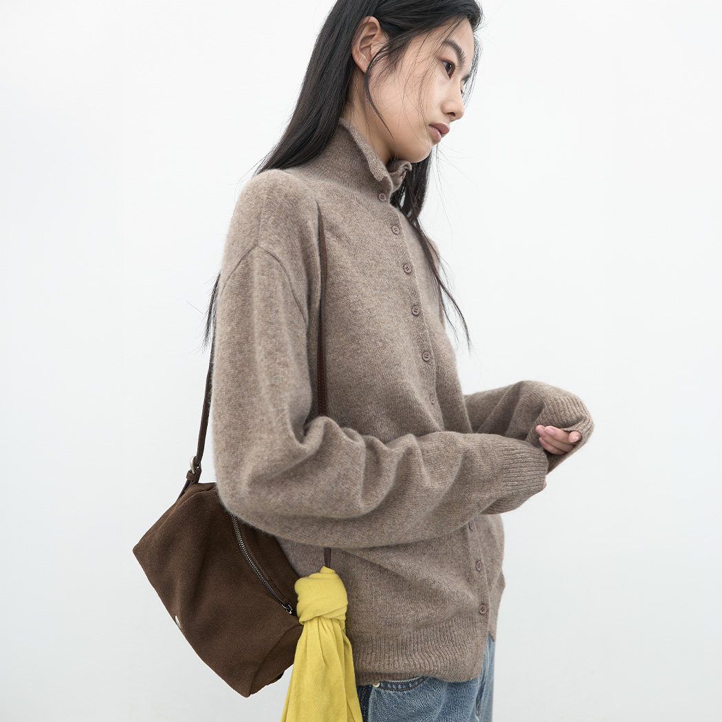 (CD-2277)YAK&WOOL HIGH NECK 2-WAY CARDIGAN