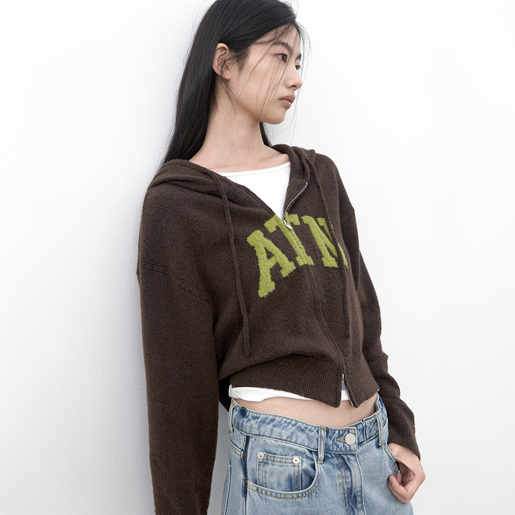 (CD-2280)BOUCLE LOGO HOODIE ZIP-UP CARDIGAN