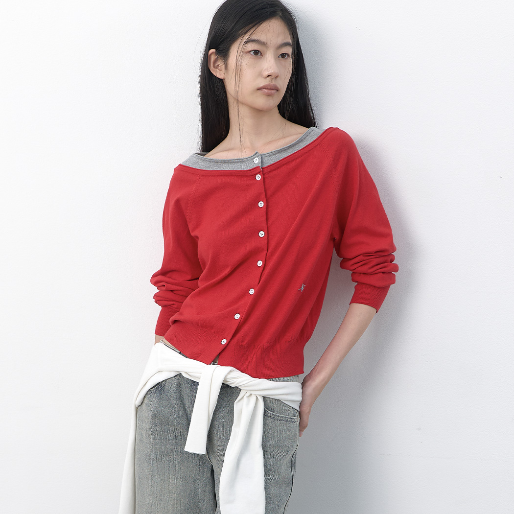(CD-2275)DOUBLE LAYERED COLOR POINT CARDIGAN