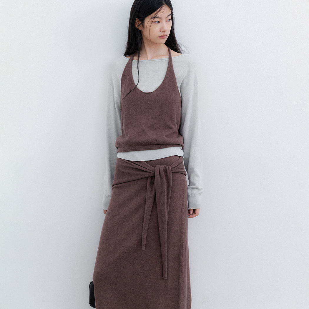 (SK-5130)WAIST TIED MAXI KNIT SKIRT SET UP