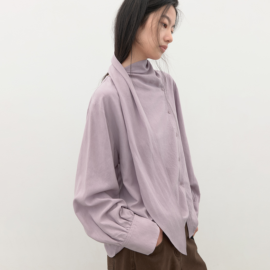 (BL-4453)PARCO WASHING TEXTURE TIE BLOUSE