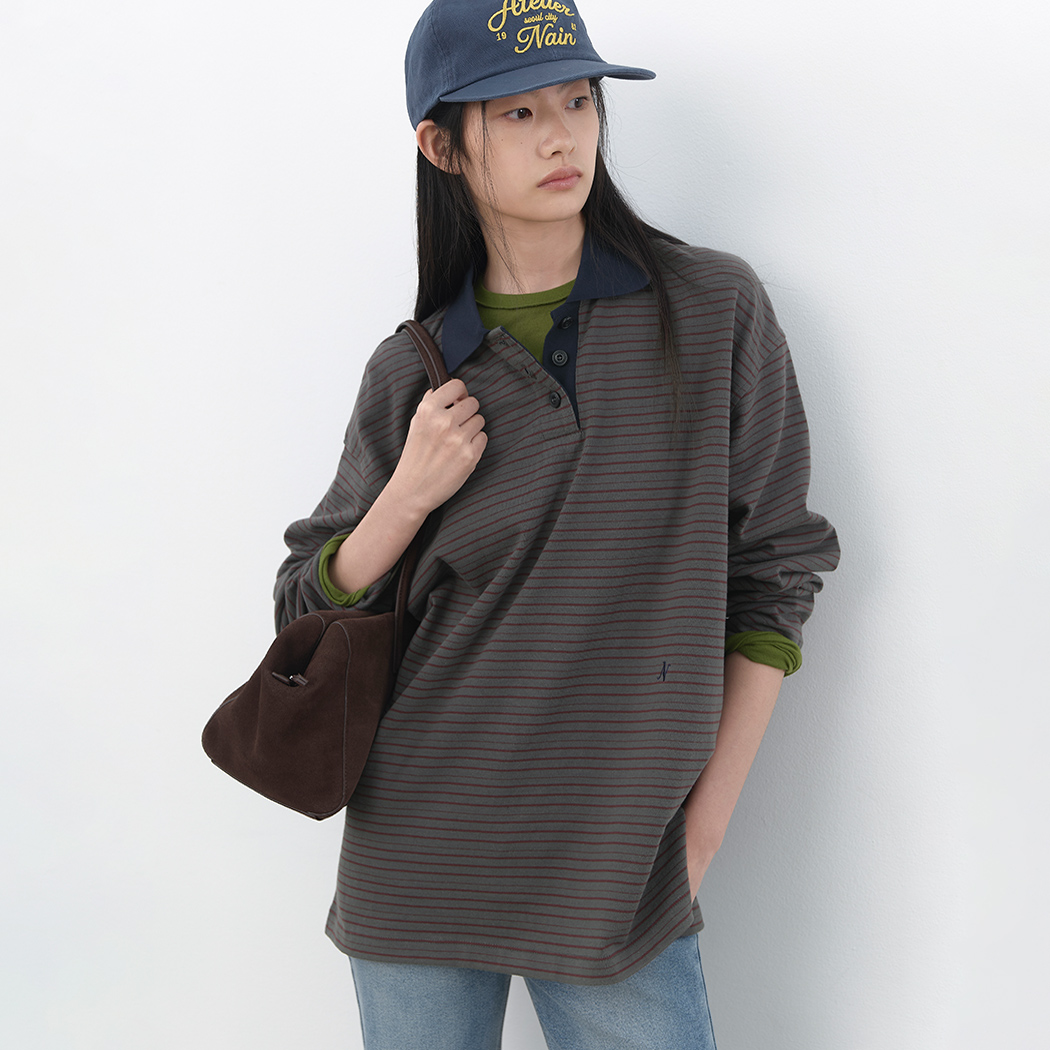 (T-7282)PINSTRIPE COLLAR TEE