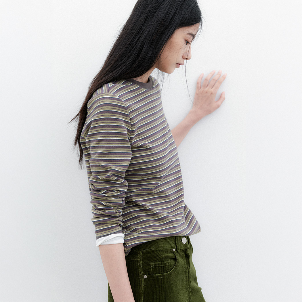 (T-7330)MULTI STRIPE STANDARD SLIMTEE