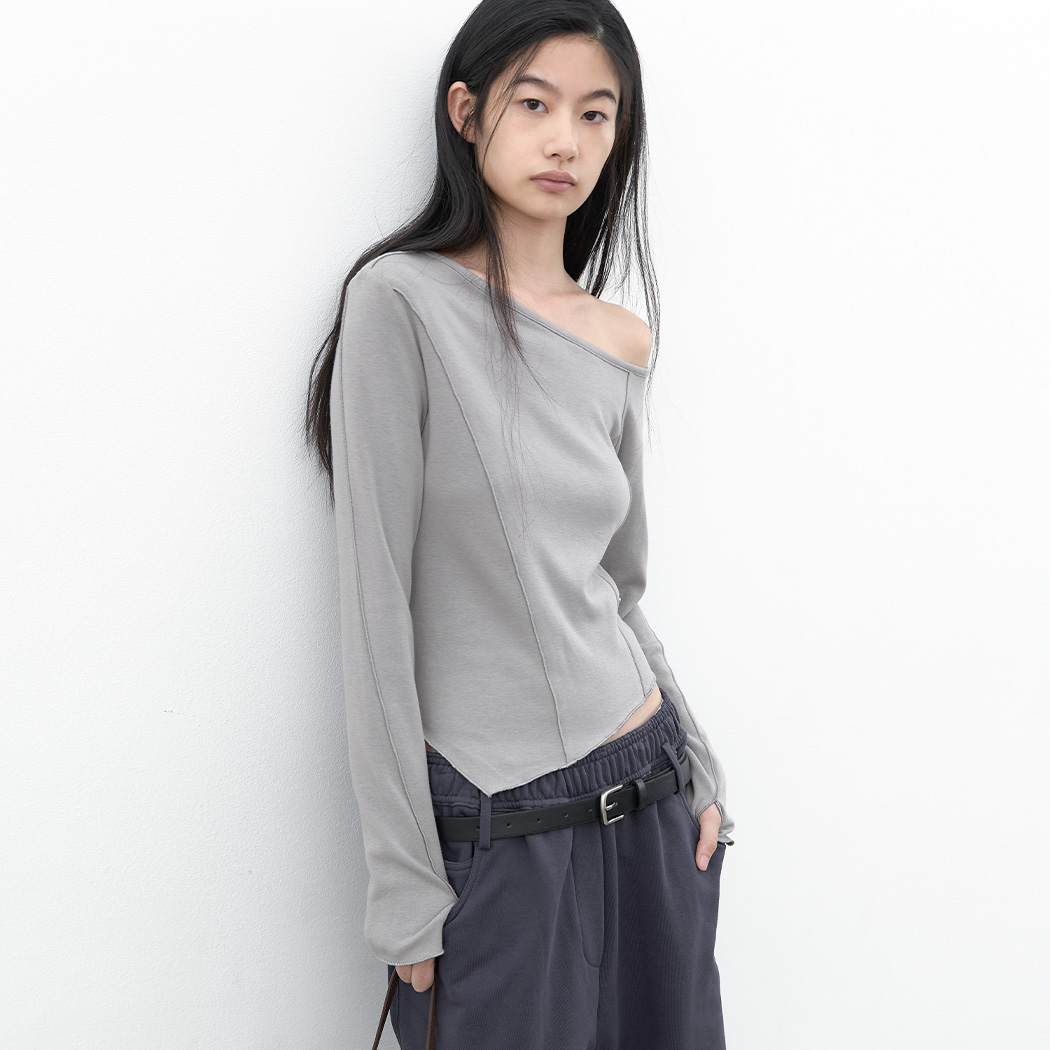 (T-7273)ONE SHOULDER INTERLOCK TEE