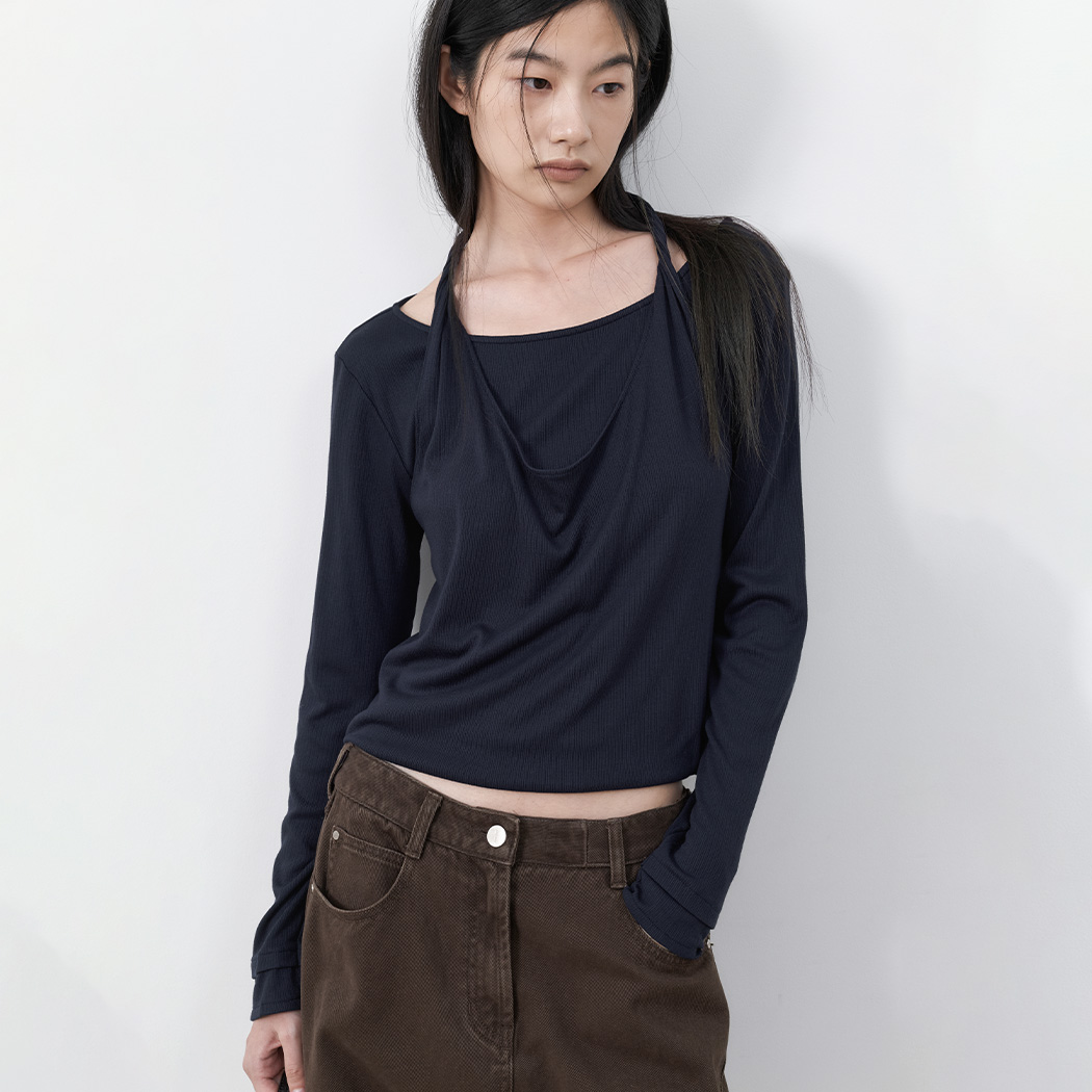 (T-7274)Layered Halter Top