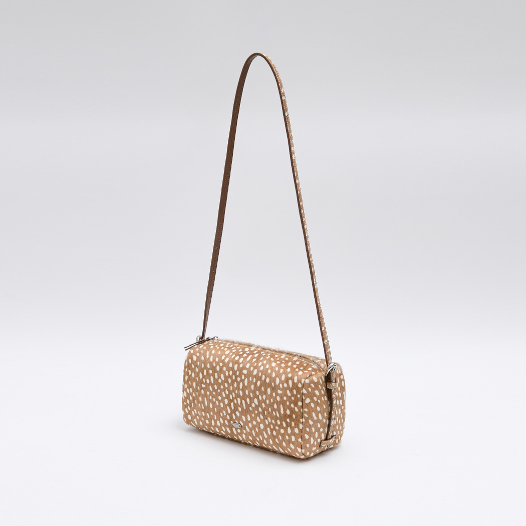 (B-2494)BAMBI HAIRCALF BARREL SHOULDER&CROSS BAG