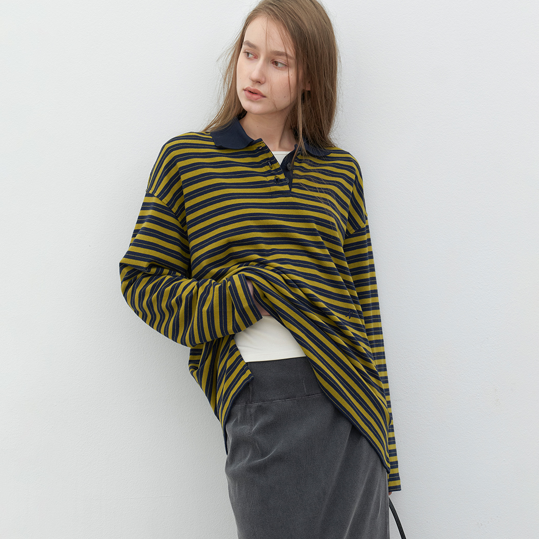 (T-7327)STRIPE RUGBY COLLAR TEE