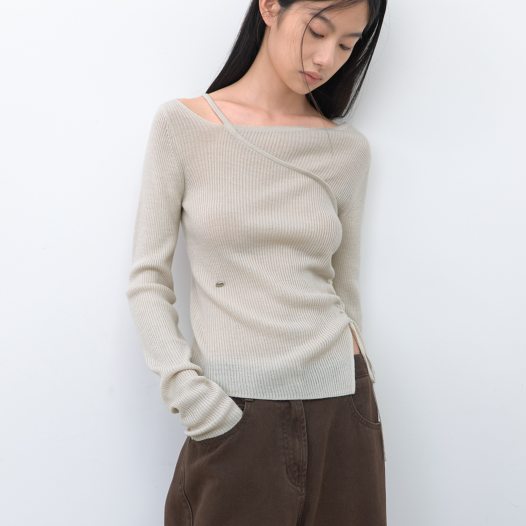 (T-7299)ASYMMETRY CUT-OUT SLIM KNIT