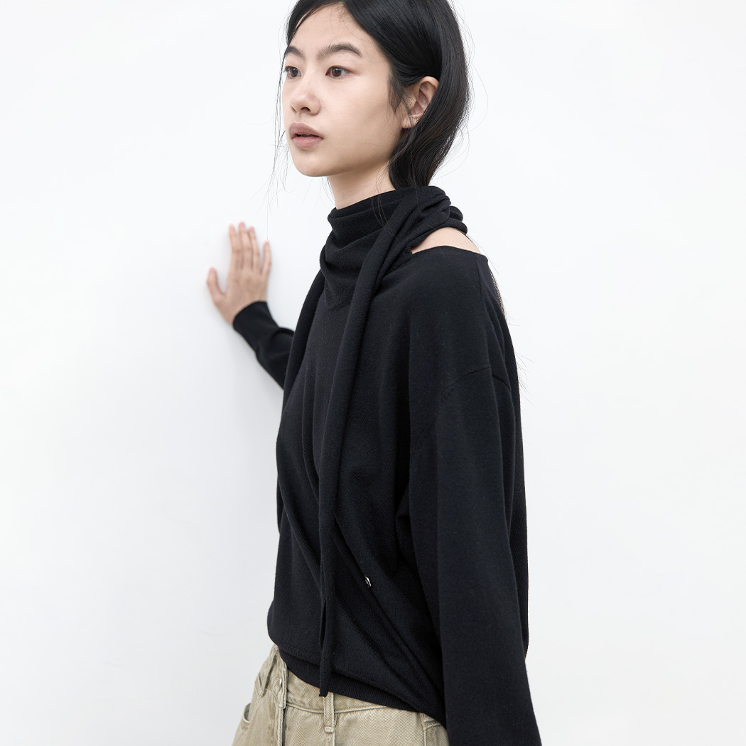 (T-7297) TRIANGLE SCARFED KNIT