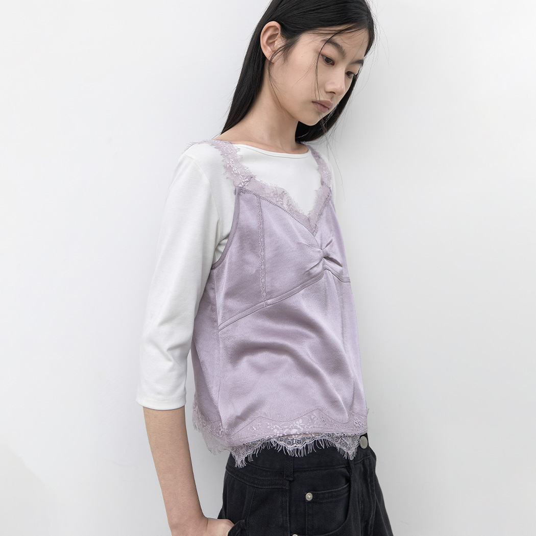 (BL-4444)SATIN LACE BAND CAMISOLE BLOUSE