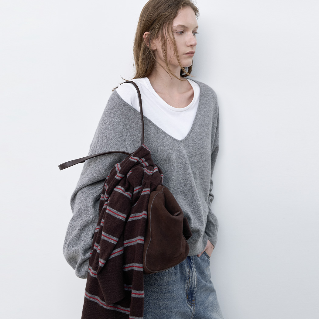 (T-7230)WOOL BLENDED DEEP V-NECK KNIT