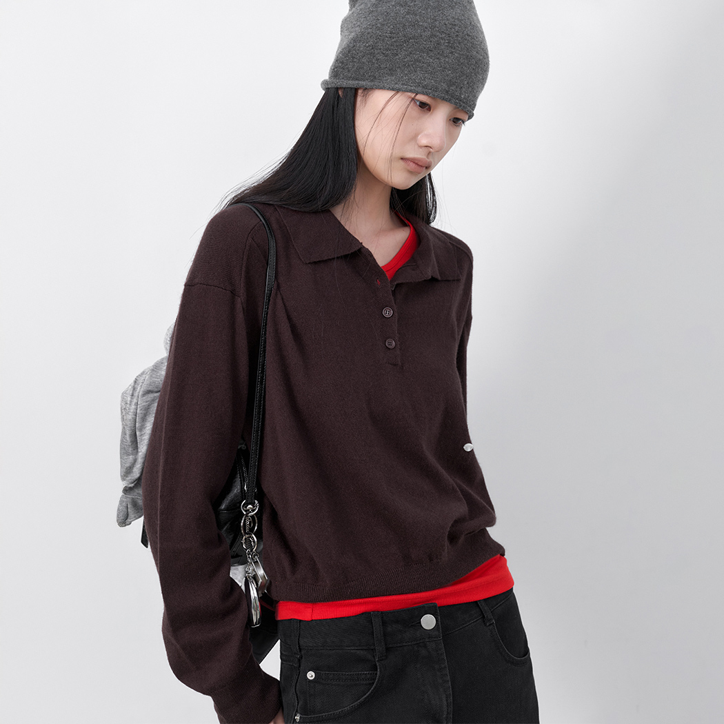 (T-7319)CASHMERE BLEND POLO KNIT