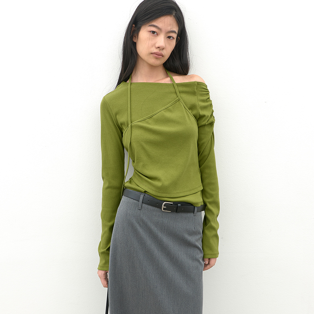 (T-7272)HALTER LAYERED OFF SHOULDER TOP