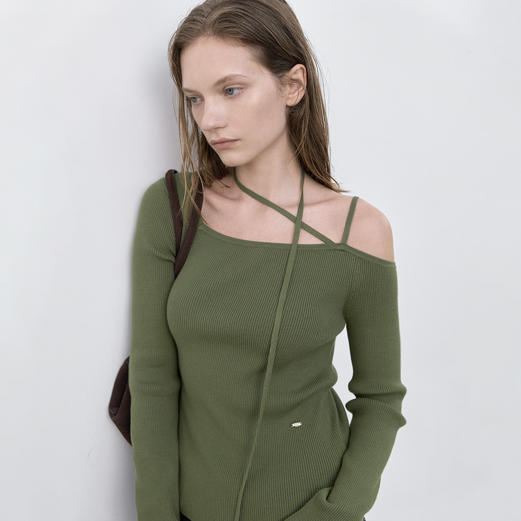 (ZT-7180)ONE OFF SHOULDER STRAP SLIM FIT KNIT