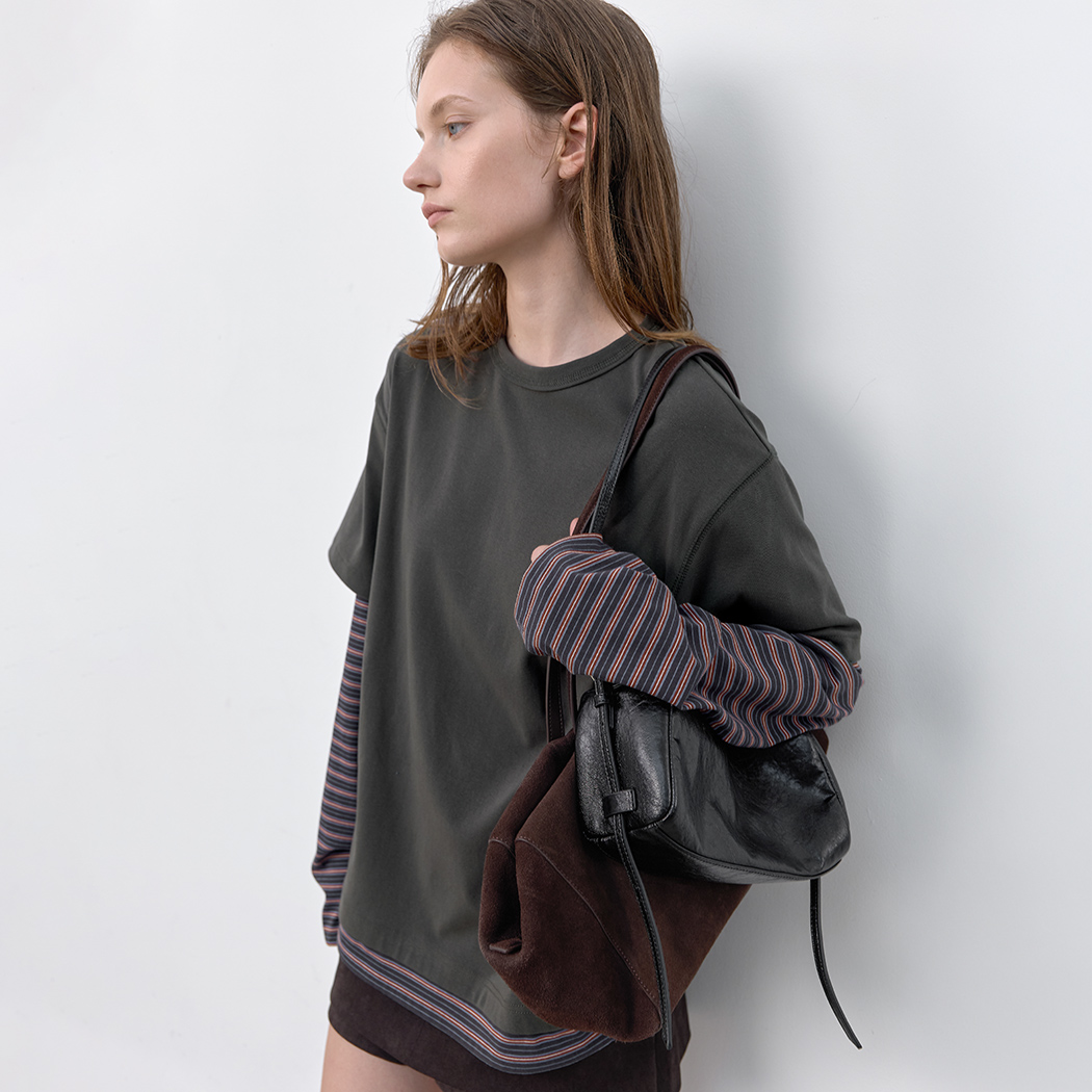 (T-7281)STRIPE LONG-SLEEVE LAYERD TEE