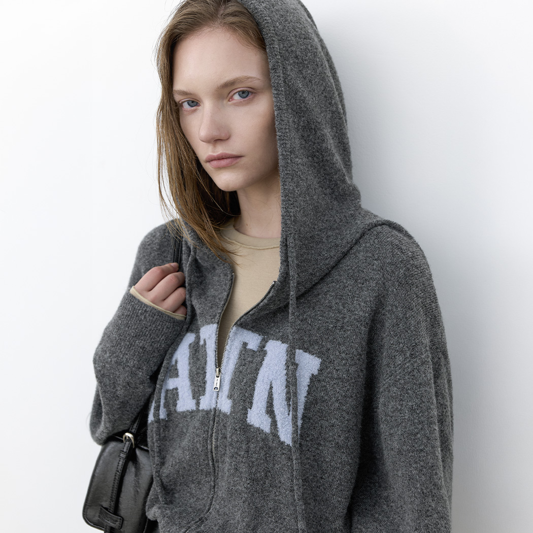 (CD-2280)BOUCLE LOGO HOODIE ZIP-UP CARDIGAN