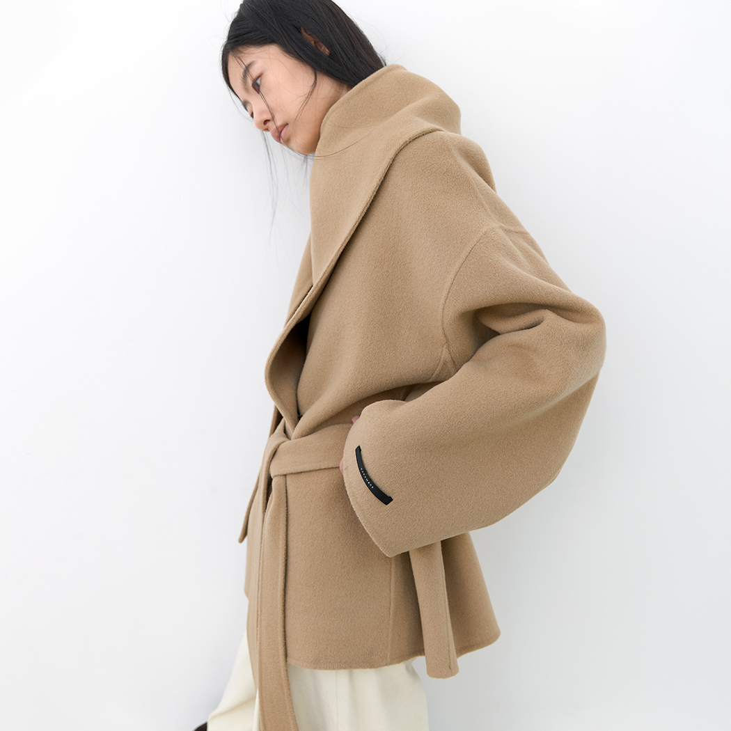 (CT-1490)DRAPE SCARF WOOL HALF HANDMADE COAT S