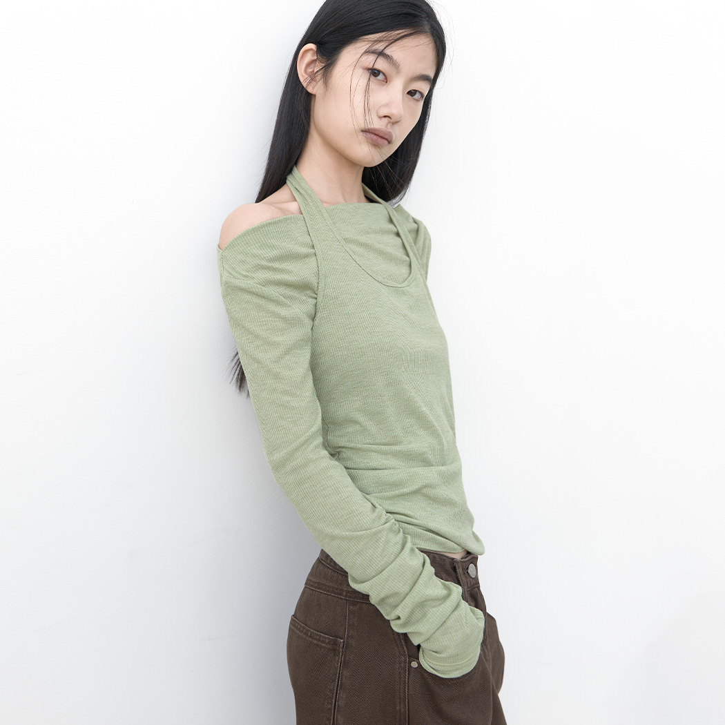 (T-7287)TWO WAY LAYERED BOAT NECK TEE SET