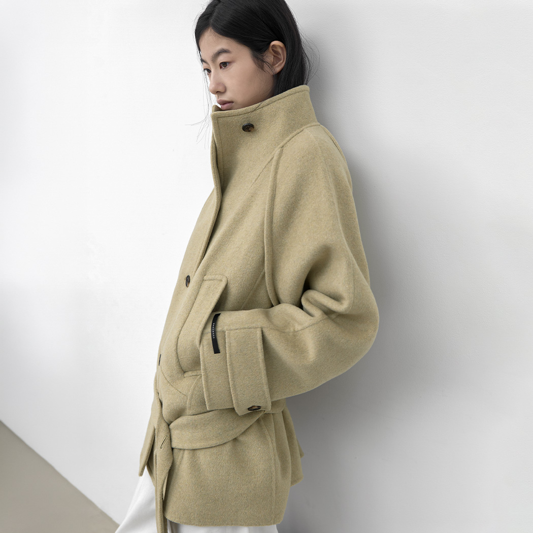 (CT-1488)LOW BELTED HALF HANDMADE COAT S