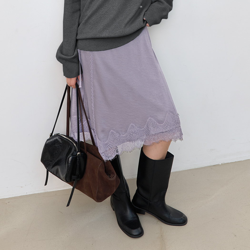 (SK-5119)SATIN TRIM LACE WRAP SKIRT
