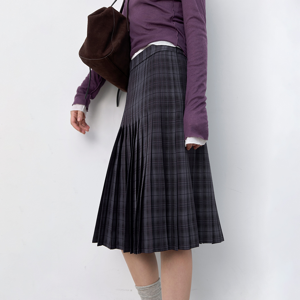 (SK-5117)LOW-RISE PLEATED MIDI SKIRT