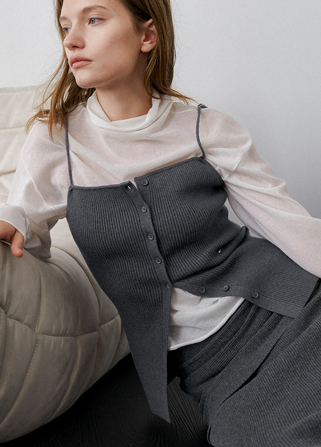 (T-7117)SHEER LIGHT POLO NECK KNIT Korea
