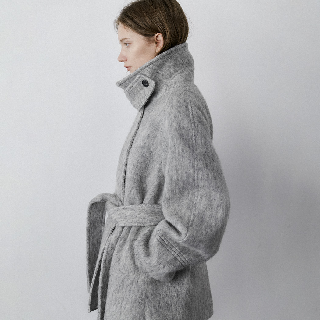 (Z-CT-1450)HAIRY WOOL BELTED HALF COAT S