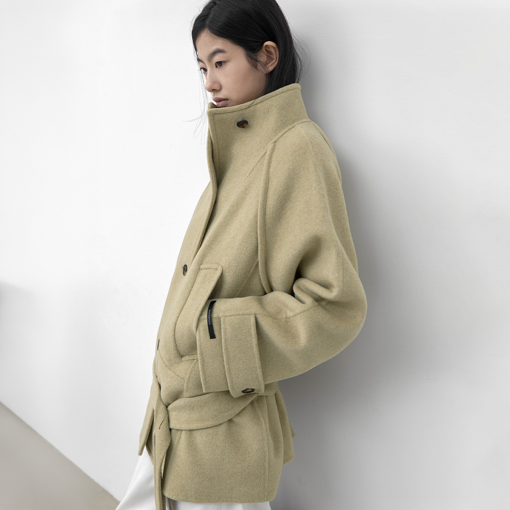(CT-1488)LOW BELTED HALF HANDMADE COAT S