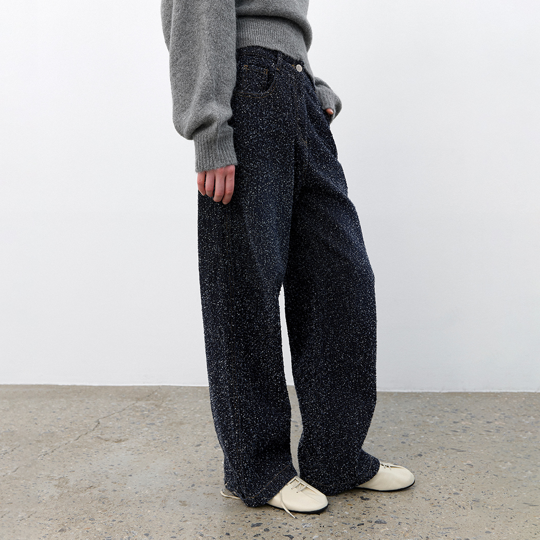 (PT-5841)BOUCLE WIDE STRAIGHT DENIM PANTS