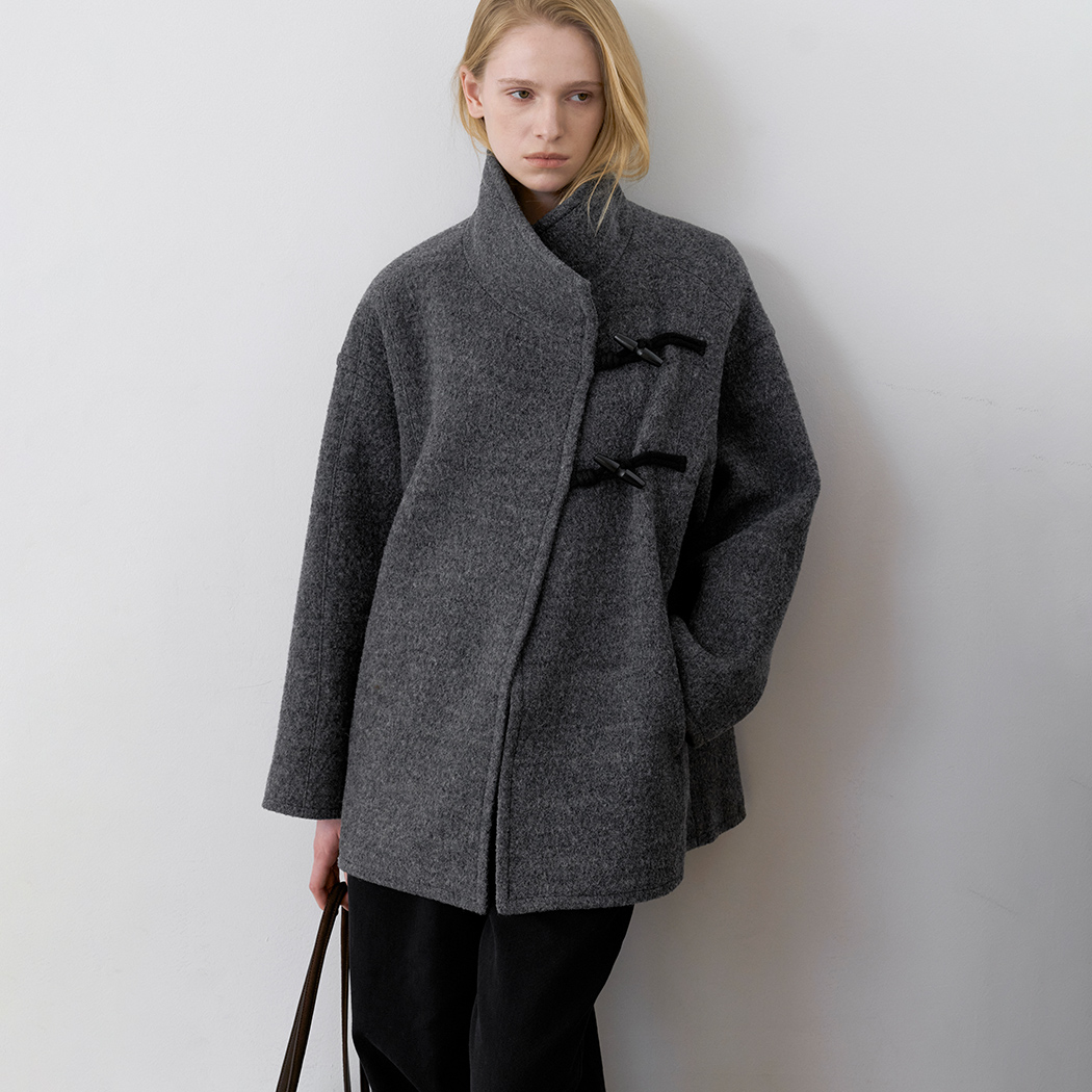 (CT-1495)HAIRY WOOL OVERSIZED TOGGLE HALF COAT