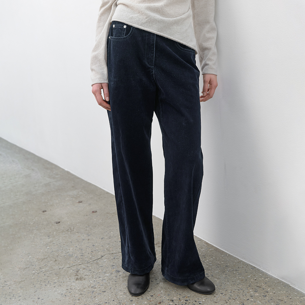 (PT-5837)WIDE STRAIGHT VELVET DENIM PANTS