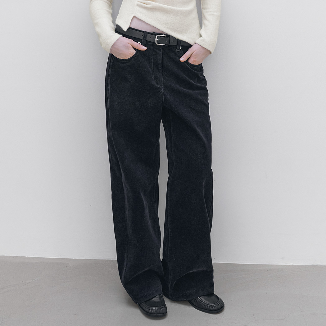 (PT-5837)WIDE STRAIGHT VELVET DENIM PANTS