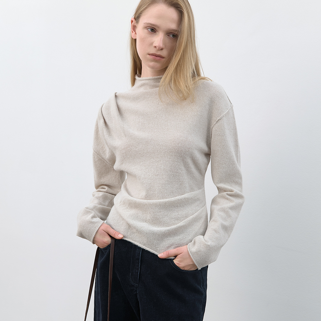 (T-7359)OUTSEAM DETAIL TUCK DRAPE KNIT