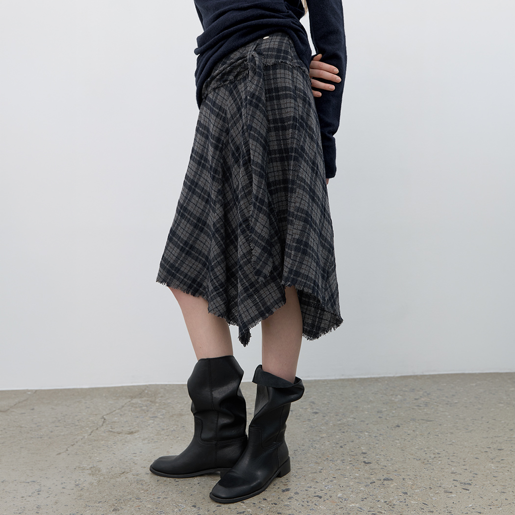 (SK-5141)CHECK UNBALANCE FLARE SKIRT